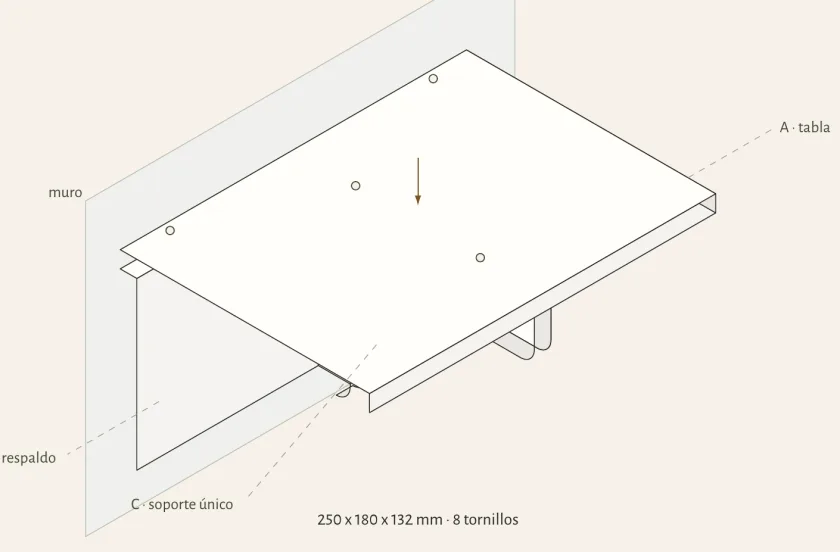 Dibujo isométrico de Escalón 25 × 18 montada en el muro, tomado de su plano de fabricación